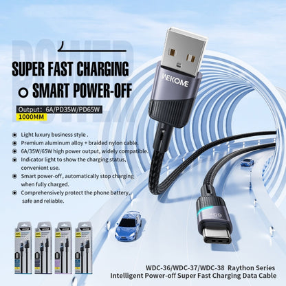 WK WDC-36a Intelligent Power-off 1m 6A USB to Type-C Fast Charging Data Cable(Black)