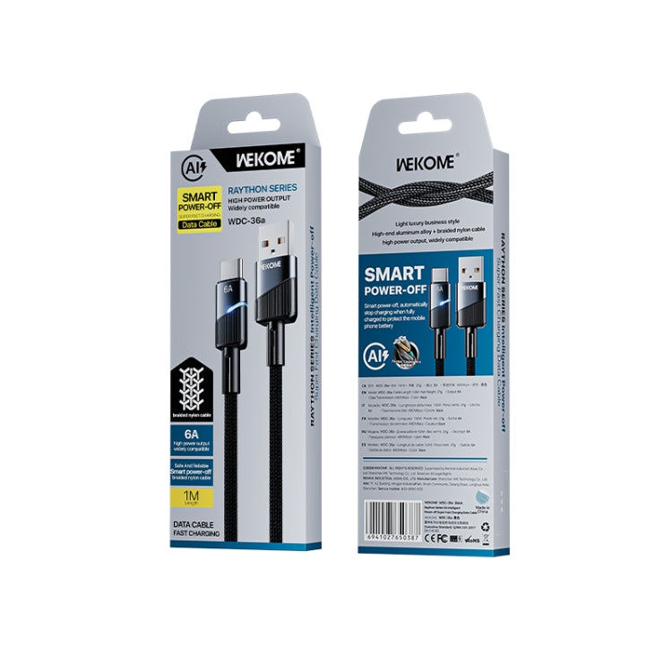 WK WDC-36a Intelligent Power-off 1m 6A USB to Type-C Fast Charging Data Cable(Black)