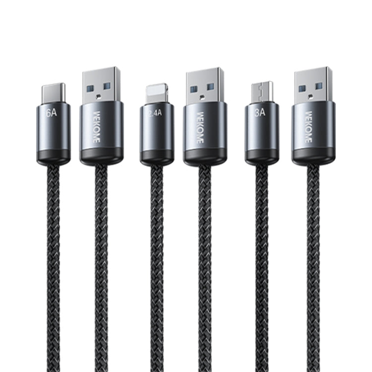 Câble de données de charge rapide USB vers Type-C WK WDC-32a Raython Gen2 1m 6A (Noir)
