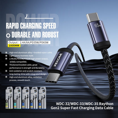 Câble de données de charge rapide USB vers Type-C WK WDC-32a Raython Gen2 1m 6A (Noir)