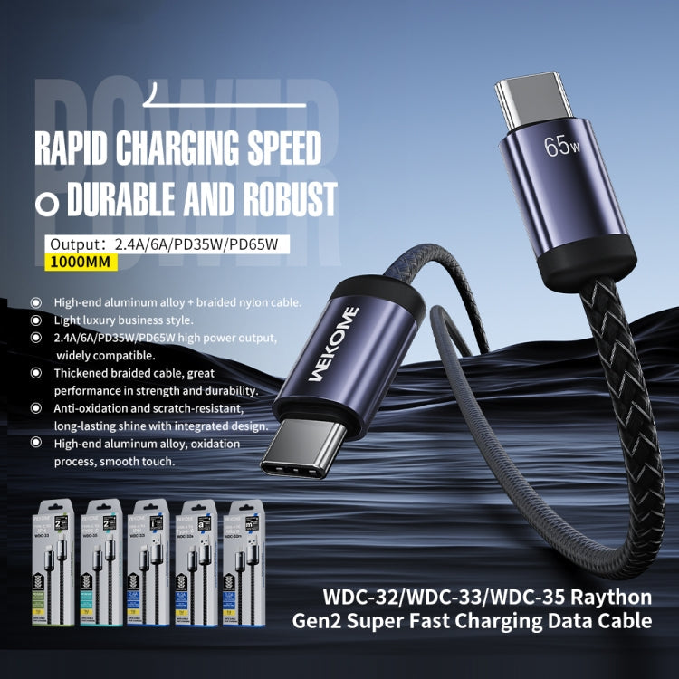 WK WDC-35 Raython Gen2 1m PD65W Type-C to Type-C Fast Charging Data Cable(Black)