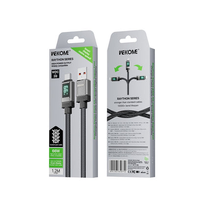 WK WDC-39 Smart Digital Display 1.2m 66W USB to Type-C Fast Charging Data Cable(Black Grey)