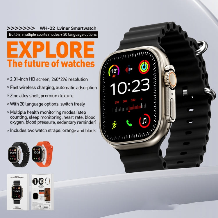 Montre Intelligente WK WH-02 Traveler 2.01 pouces avec Surveillance de l'Oxygène Sanguin (Noir)