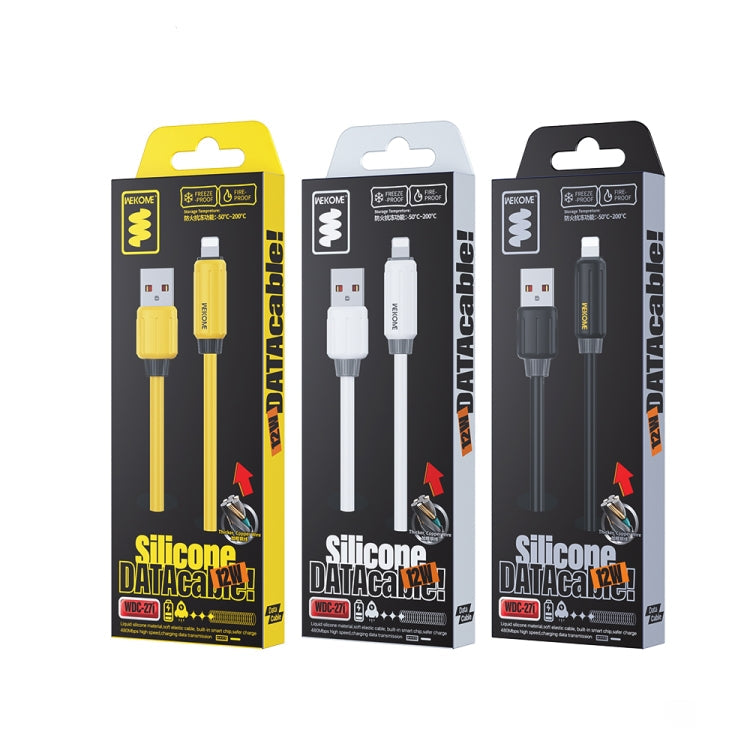 Câble de données de charge rapide WK WDC-27i en silicone véritable élastique 1m 12W USB vers 8 broches (Noir)