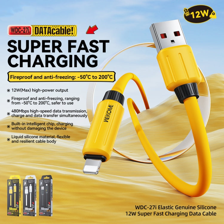 Câble de données de charge rapide WK WDC-27i en silicone véritable élastique 1m 12W USB vers 8 broches (Noir)