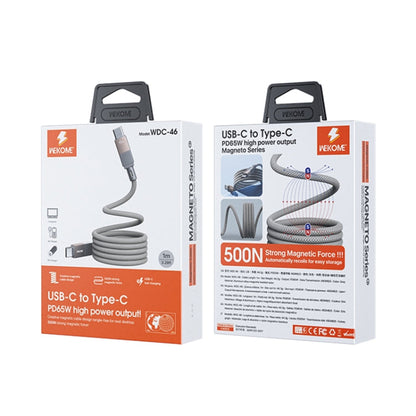 WK WDC-46 Magneto Series 1m 65W Type-C to Type-C Fast Charging Magnetic Data Cable(Grey)
