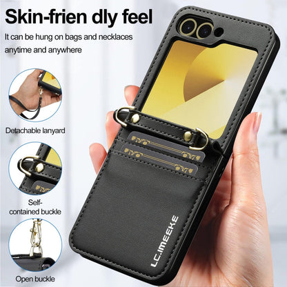 Pour Samsung Galaxy Z Flip6 Coque de téléphone en PU texturé givré LC.IMEEKE série L1 avec cordon (Noir)