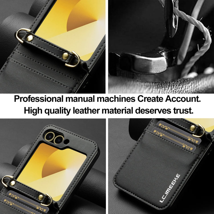 Pour Samsung Galaxy Z Flip6 Coque de téléphone en PU texturé givré LC.IMEEKE série L1 avec cordon (Noir)