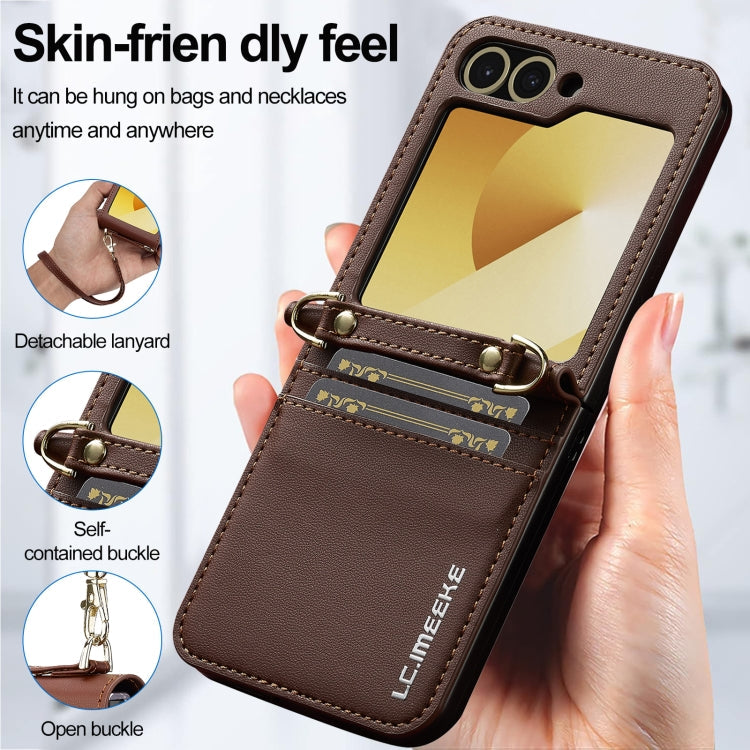 For Samsung Galaxy Z Flip6 LC.IMEEKE L1 Series Frosted Fine Texture PU Phone Case with Lanyard(Brown)