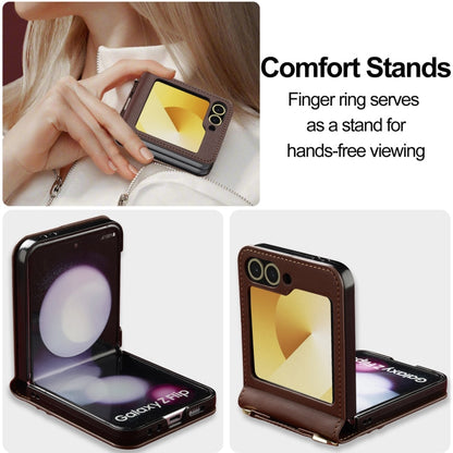 For Samsung Galaxy Z Flip6 LC.IMEEKE L1 Series Frosted Fine Texture PU Phone Case with Lanyard(Brown)