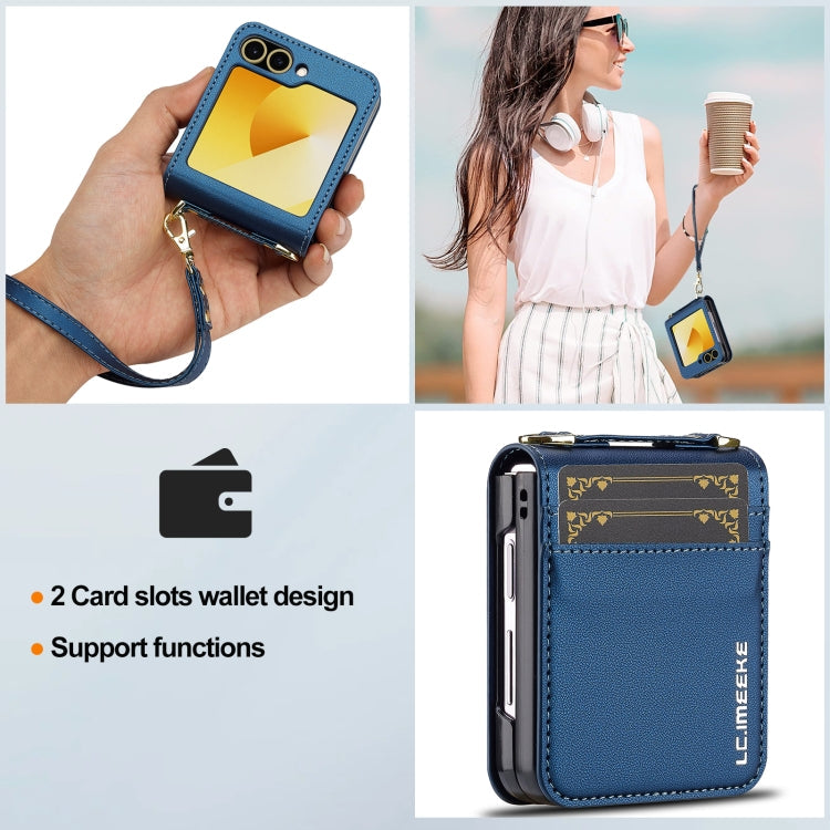 For Samsung Galaxy Z Flip6 LC.IMEEKE L1 Series Frosted Fine Texture PU Phone Case with Lanyard(Blue)