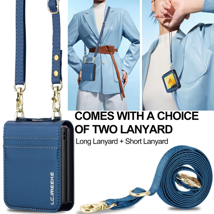For Samsung Galaxy Z Flip6 LC.IMEEKE L1 Series Frosted Fine Texture PU Phone Case with Lanyard(Blue)