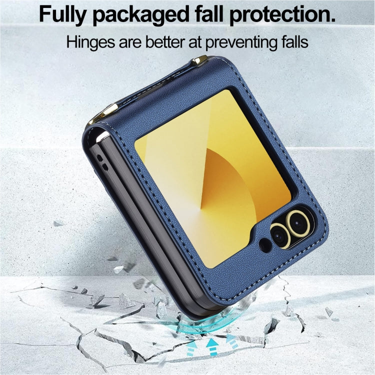 For Samsung Galaxy Z Flip6 LC.IMEEKE L1 Series Frosted Fine Texture PU Phone Case with Lanyard(Blue)