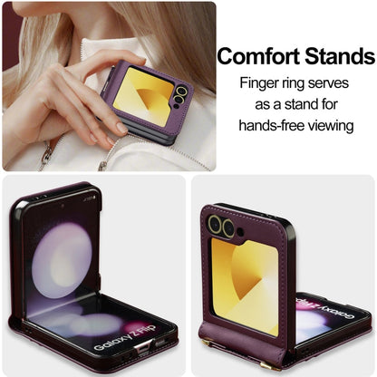 For Samsung Galaxy Z Flip6 LC.IMEEKE L1 Series Frosted Fine Texture PU Phone Case with Lanyard(Purple)