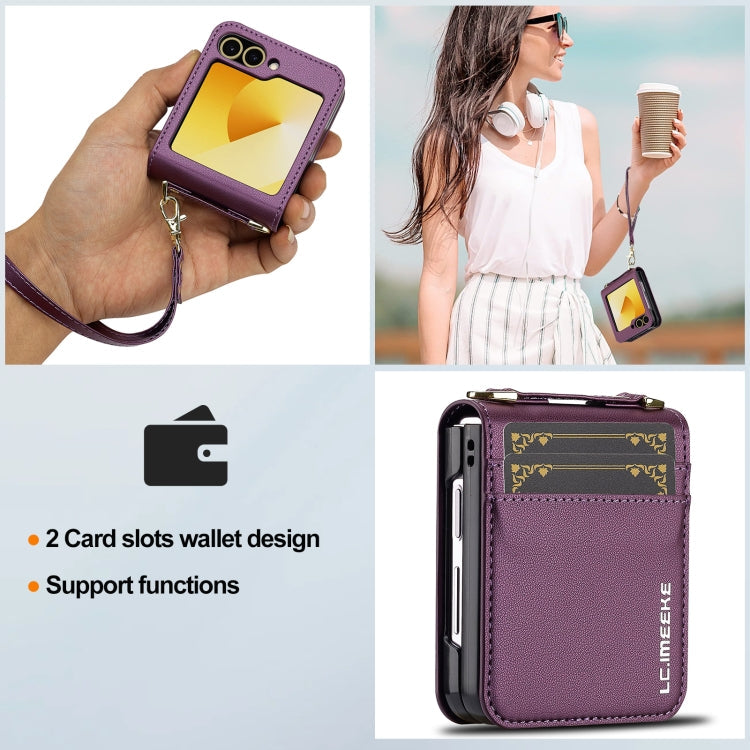 For Samsung Galaxy Z Flip6 LC.IMEEKE L1 Series Frosted Fine Texture PU Phone Case with Lanyard(Purple)
