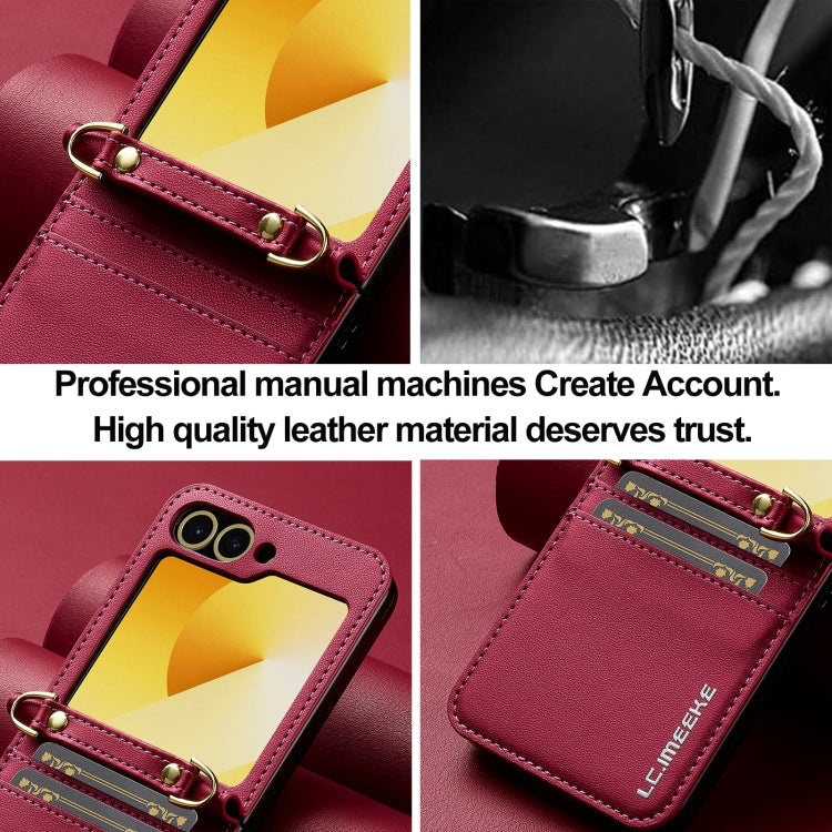 For Samsung Galaxy Z Flip6 LC.IMEEKE L1 Series Frosted Fine Texture PU Phone Case with Lanyard(Red)