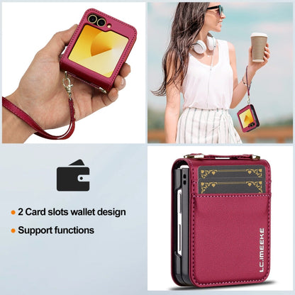 For Samsung Galaxy Z Flip6 LC.IMEEKE L1 Series Frosted Fine Texture PU Phone Case with Lanyard(Red)