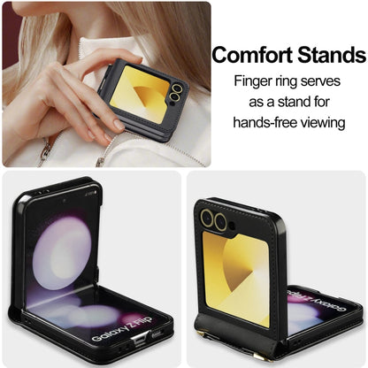 Pour Samsung Galaxy Z Flip5 LC.IMEEKE Série L1 Étui de Téléphone en PU à Texture Fine Givrée avec Cordon (Noir)