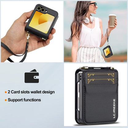 Pour Samsung Galaxy Z Flip5 LC.IMEEKE Série L1 Étui de Téléphone en PU à Texture Fine Givrée avec Cordon (Noir)