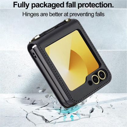 Pour Samsung Galaxy Z Flip5 LC.IMEEKE Série L1 Étui de Téléphone en PU à Texture Fine Givrée avec Cordon (Noir)