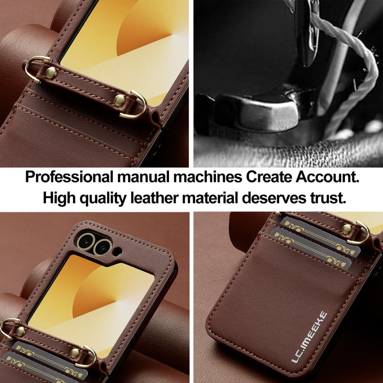 For Samsung Galaxy Z Flip5 LC.IMEEKE L1 Series Frosted Fine Texture PU Phone Case with Lanyard(Brown)