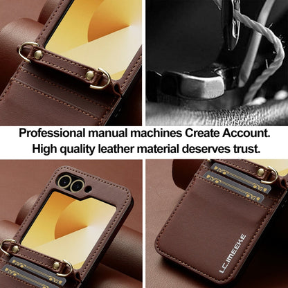 For Samsung Galaxy Z Flip5 LC.IMEEKE L1 Series Frosted Fine Texture PU Phone Case with Lanyard(Brown)