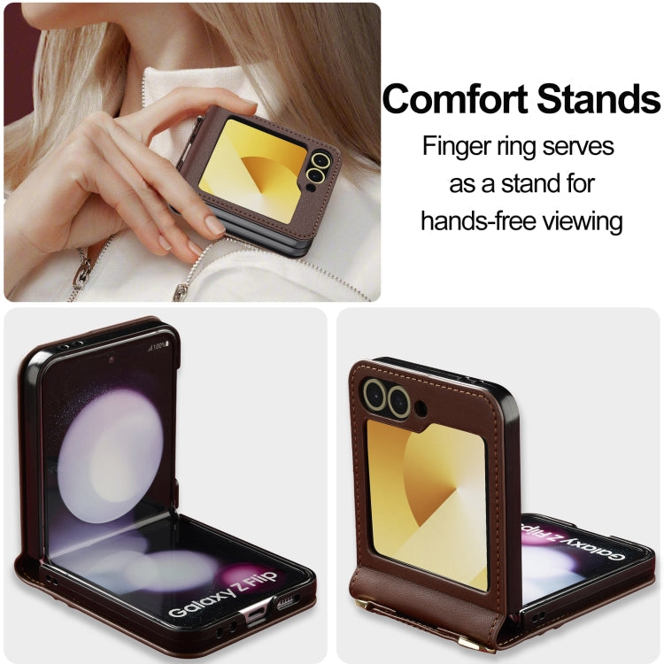For Samsung Galaxy Z Flip5 LC.IMEEKE L1 Series Frosted Fine Texture PU Phone Case with Lanyard(Brown)