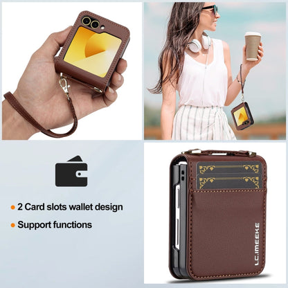 For Samsung Galaxy Z Flip5 LC.IMEEKE L1 Series Frosted Fine Texture PU Phone Case with Lanyard(Brown)