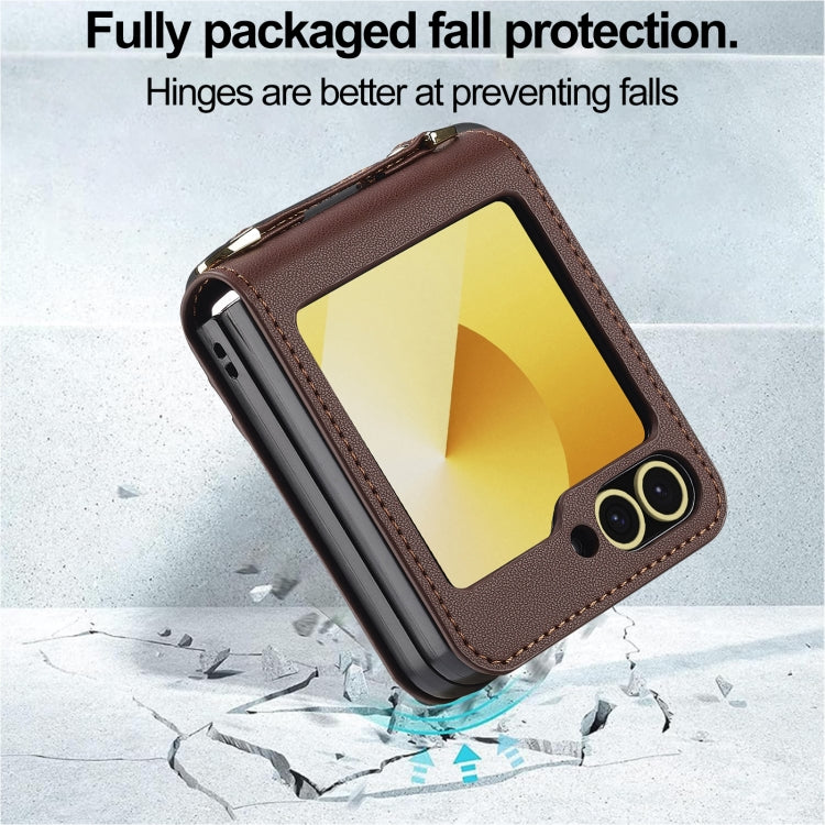 For Samsung Galaxy Z Flip5 LC.IMEEKE L1 Series Frosted Fine Texture PU Phone Case with Lanyard(Brown)