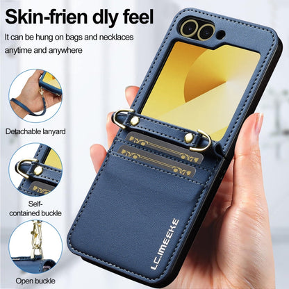 For Samsung Galaxy Z Flip5 LC.IMEEKE L1 Series Frosted Fine Texture PU Phone Case with Lanyard(Blue)