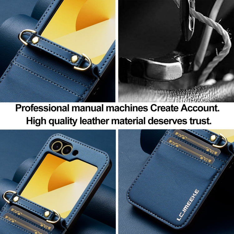 For Samsung Galaxy Z Flip5 LC.IMEEKE L1 Series Frosted Fine Texture PU Phone Case with Lanyard(Blue)