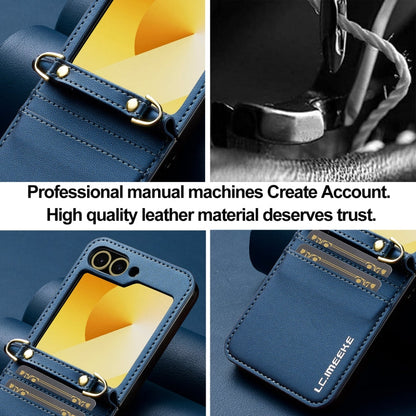 For Samsung Galaxy Z Flip5 LC.IMEEKE L1 Series Frosted Fine Texture PU Phone Case with Lanyard(Blue)