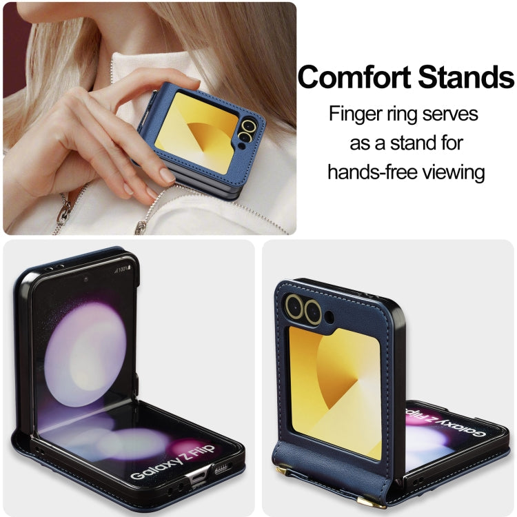 For Samsung Galaxy Z Flip5 LC.IMEEKE L1 Series Frosted Fine Texture PU Phone Case with Lanyard(Blue)