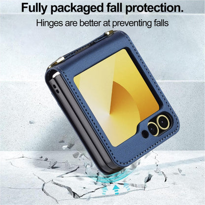 For Samsung Galaxy Z Flip5 LC.IMEEKE L1 Series Frosted Fine Texture PU Phone Case with Lanyard(Blue)