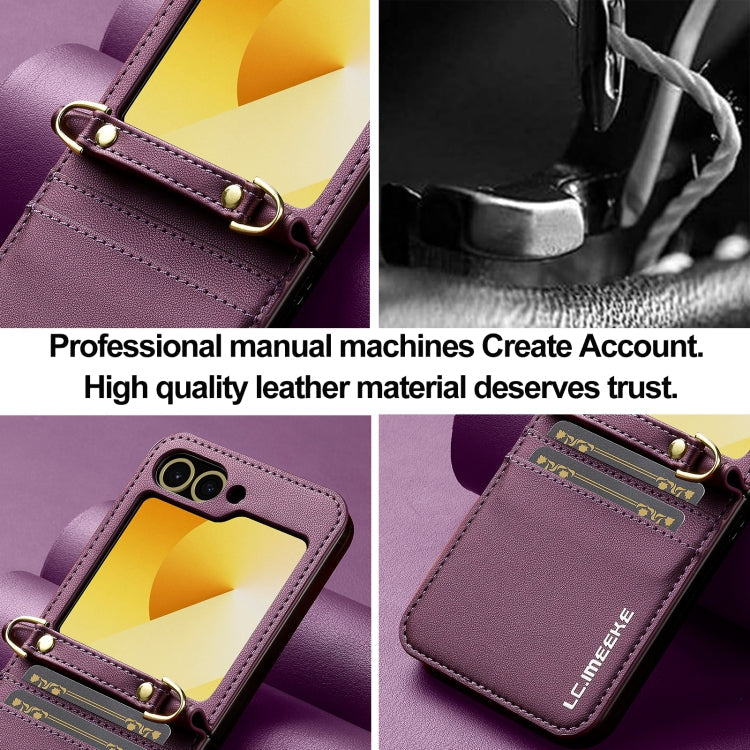 For Samsung Galaxy Z Flip5 LC.IMEEKE L1 Series Frosted Fine Texture PU Phone Case with Lanyard(Purple)
