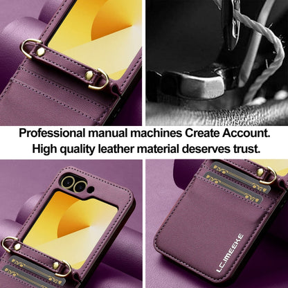 For Samsung Galaxy Z Flip5 LC.IMEEKE L1 Series Frosted Fine Texture PU Phone Case with Lanyard(Purple)