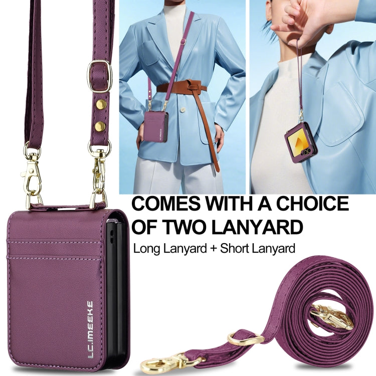 For Samsung Galaxy Z Flip5 LC.IMEEKE L1 Series Frosted Fine Texture PU Phone Case with Lanyard(Purple)
