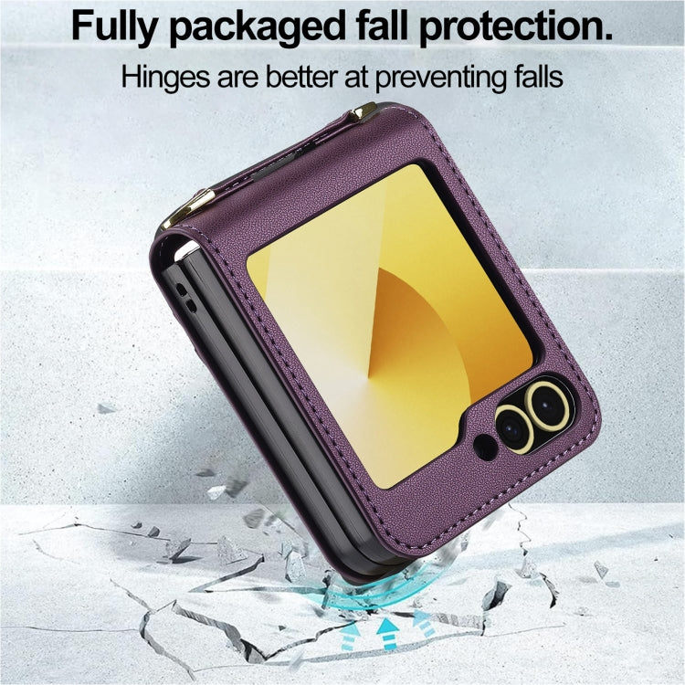 For Samsung Galaxy Z Flip5 LC.IMEEKE L1 Series Frosted Fine Texture PU Phone Case with Lanyard(Purple)