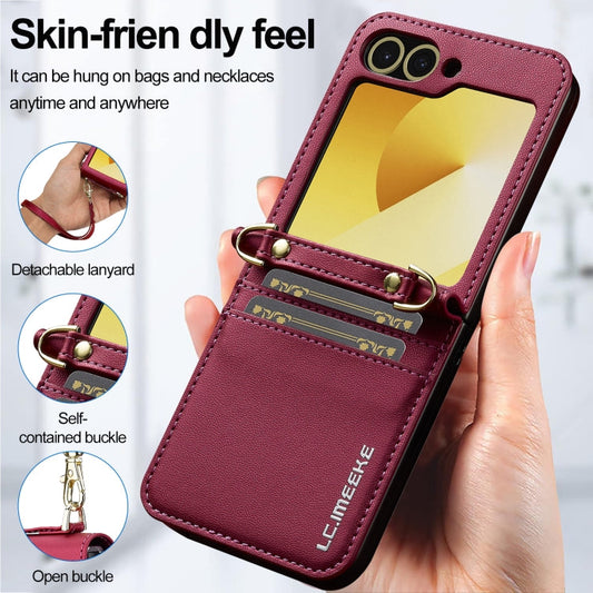 For Samsung Galaxy Z Flip5 LC.IMEEKE L1 Series Frosted Fine Texture PU Phone Case with Lanyard(Red)