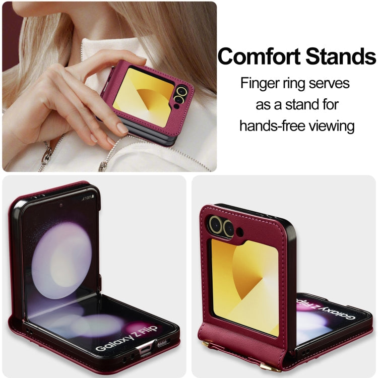 For Samsung Galaxy Z Flip5 LC.IMEEKE L1 Series Frosted Fine Texture PU Phone Case with Lanyard(Red)