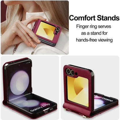 For Samsung Galaxy Z Flip5 LC.IMEEKE L1 Series Frosted Fine Texture PU Phone Case with Lanyard(Red)
