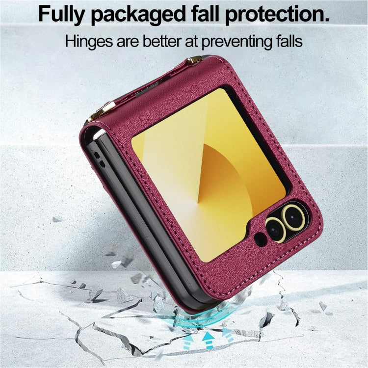 For Samsung Galaxy Z Flip5 LC.IMEEKE L1 Series Frosted Fine Texture PU Phone Case with Lanyard(Red)