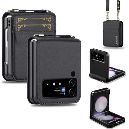 For Samsung Galaxy Z Flip3 5G LC.IMEEKE L1 Series Frosted Fine Texture PU Phone Case with Lanyard(Black)