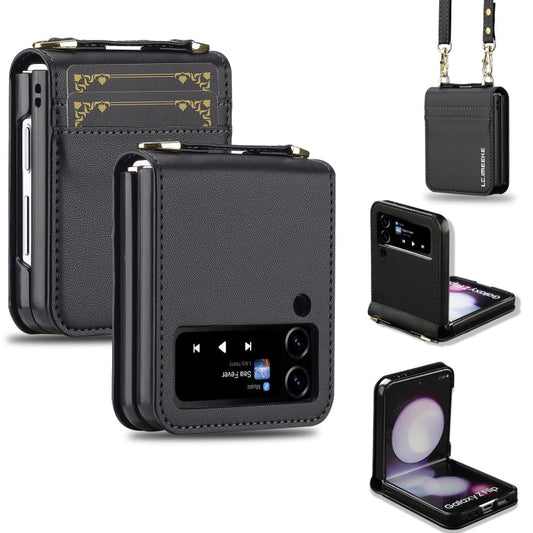For Samsung Galaxy Z Flip3 5G LC.IMEEKE L1 Series Frosted Fine Texture PU Phone Case with Lanyard(Black)