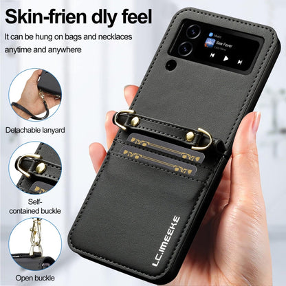 For Samsung Galaxy Z Flip3 5G LC.IMEEKE L1 Series Frosted Fine Texture PU Phone Case with Lanyard(Black)