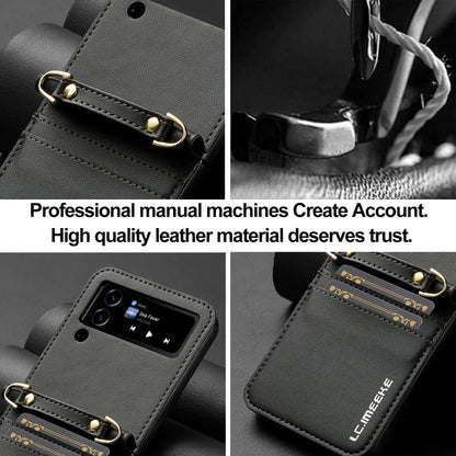 For Samsung Galaxy Z Flip3 5G LC.IMEEKE L1 Series Frosted Fine Texture PU Phone Case with Lanyard(Black)