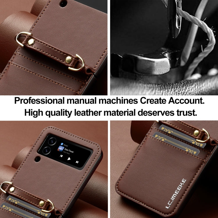 For Samsung Galaxy Z Flip3 5G LC.IMEEKE L1 Series Frosted Fine Texture PU Phone Case with Lanyard(Brown)