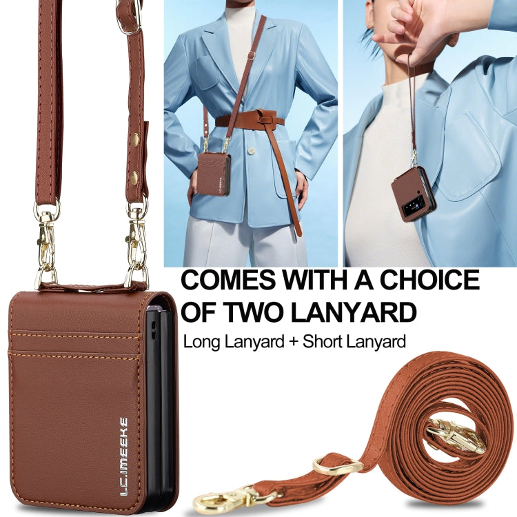 For Samsung Galaxy Z Flip3 5G LC.IMEEKE L1 Series Frosted Fine Texture PU Phone Case with Lanyard(Brown)