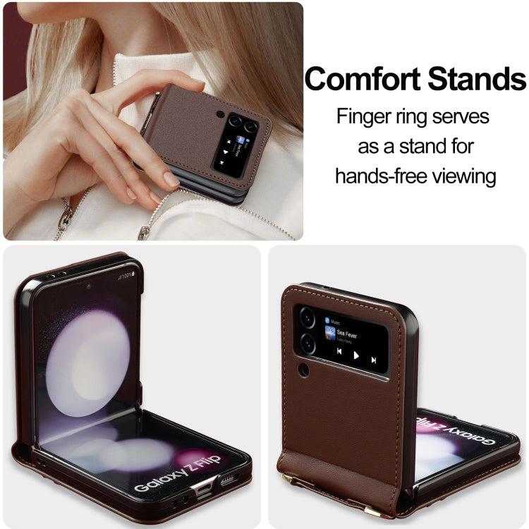 For Samsung Galaxy Z Flip3 5G LC.IMEEKE L1 Series Frosted Fine Texture PU Phone Case with Lanyard(Brown)