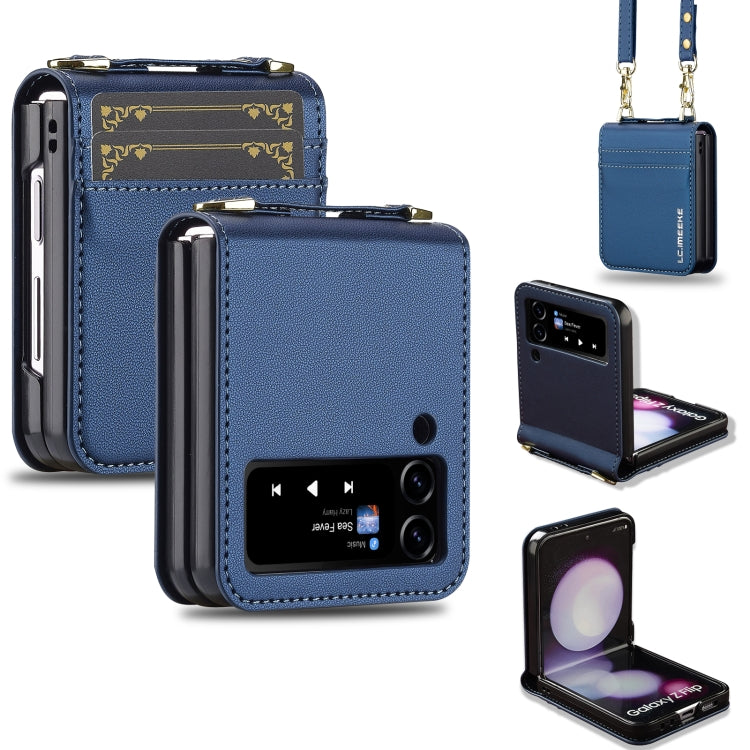 For Samsung Galaxy Z Flip3 5G LC.IMEEKE L1 Series Frosted Fine Texture PU Phone Case with Lanyard(Blue)